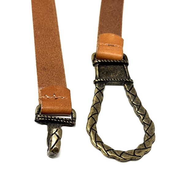 CHICO'S Brass Hook Loop Buckle Belt Womens M/L Gemstone Brown Leather Adjustable - Picture 5 of 11